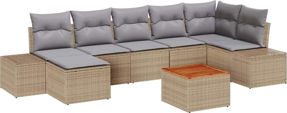 vidaXL Kerti Kanapé Szett párnával 8 pcs Bézs polirattan