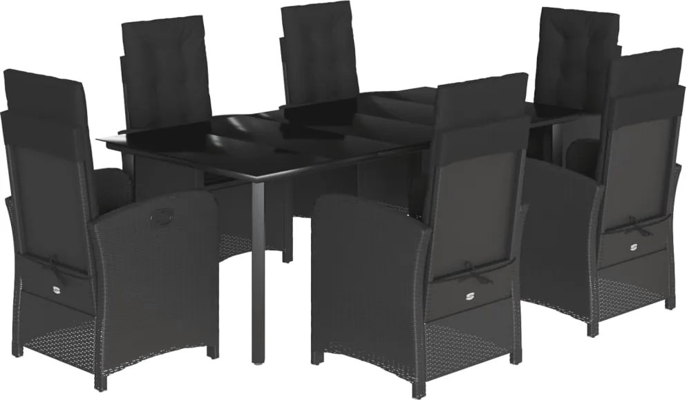 vidaXL 7 részes fekete polyrattan kerti étkezőgarnitúra párnával