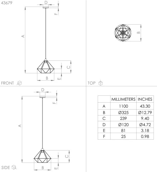 Eglo 43679 - Csillár zsinóron TARBES 1xE27/60W/230V átm. 32,5 cm