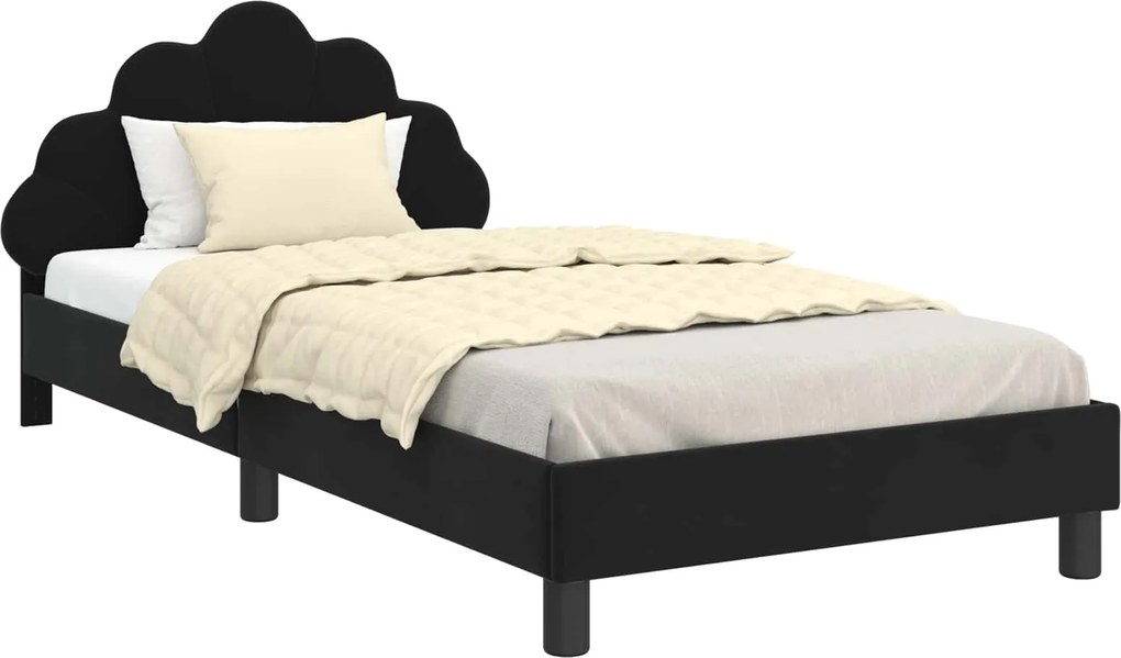 vidaXL Gyerekágy kerettel fejtámlával Fekete 90 x 190 cm Bársony