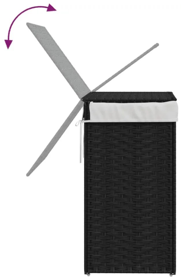 fekete polyrattan szennyeskosár fedéllel 46x33x60 cm