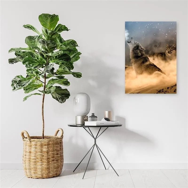 Gario Vászonkép Két farkas üvölt éjszaka a holdra Méret: 60 x 90 cm
