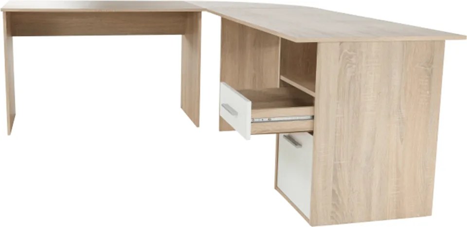 Sarok számítógépasztal, sonoma tölgyfa/fehér, MAURUS NEW MA11