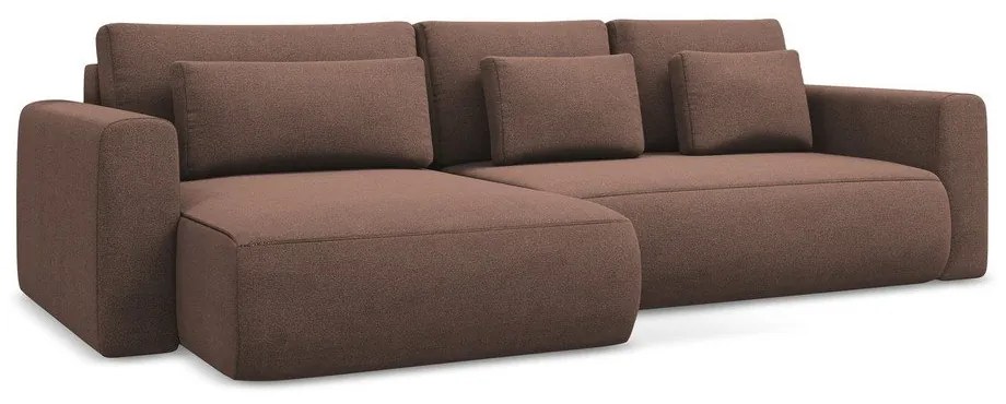 Rózsaszín kinyitható-tárolóhelyes sarokkanapé (bal oldali-heverő résszel) Kapua – Makamii