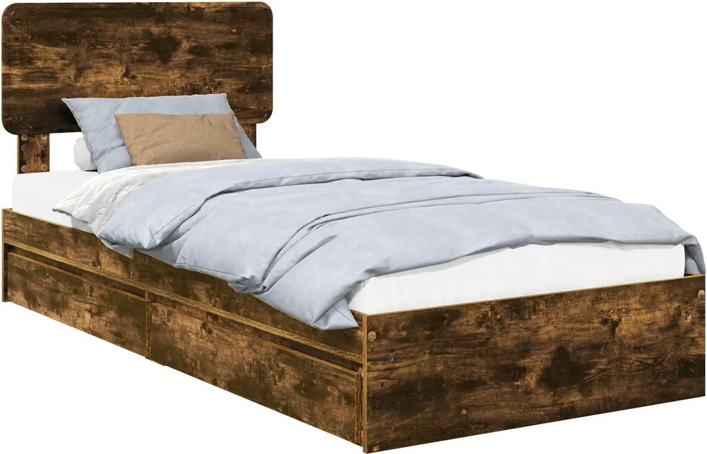vidaXL Tárolós Ágy fejtámlával Füstölt tölgy 100 x 200 cm Faanyag