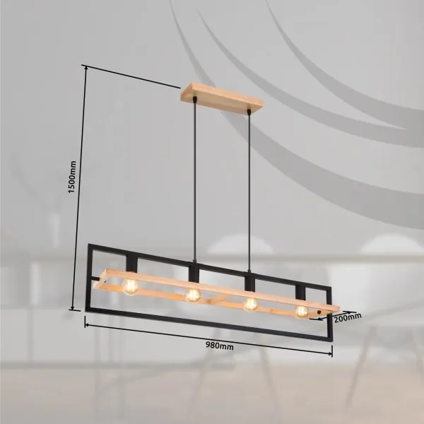 Globo 15575-4H - Kábellel függesztett ERICA csillár 4xE27/40W/230V fekete/bézs