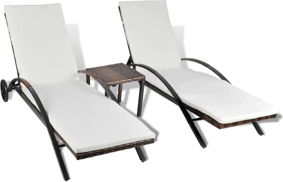 vidaXL barna polyrattan napozóágyak asztallal