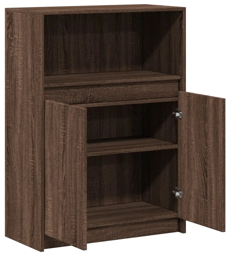 barna tölgy színű szerelt fa tálalószekrény LED-del 72x34x100cm