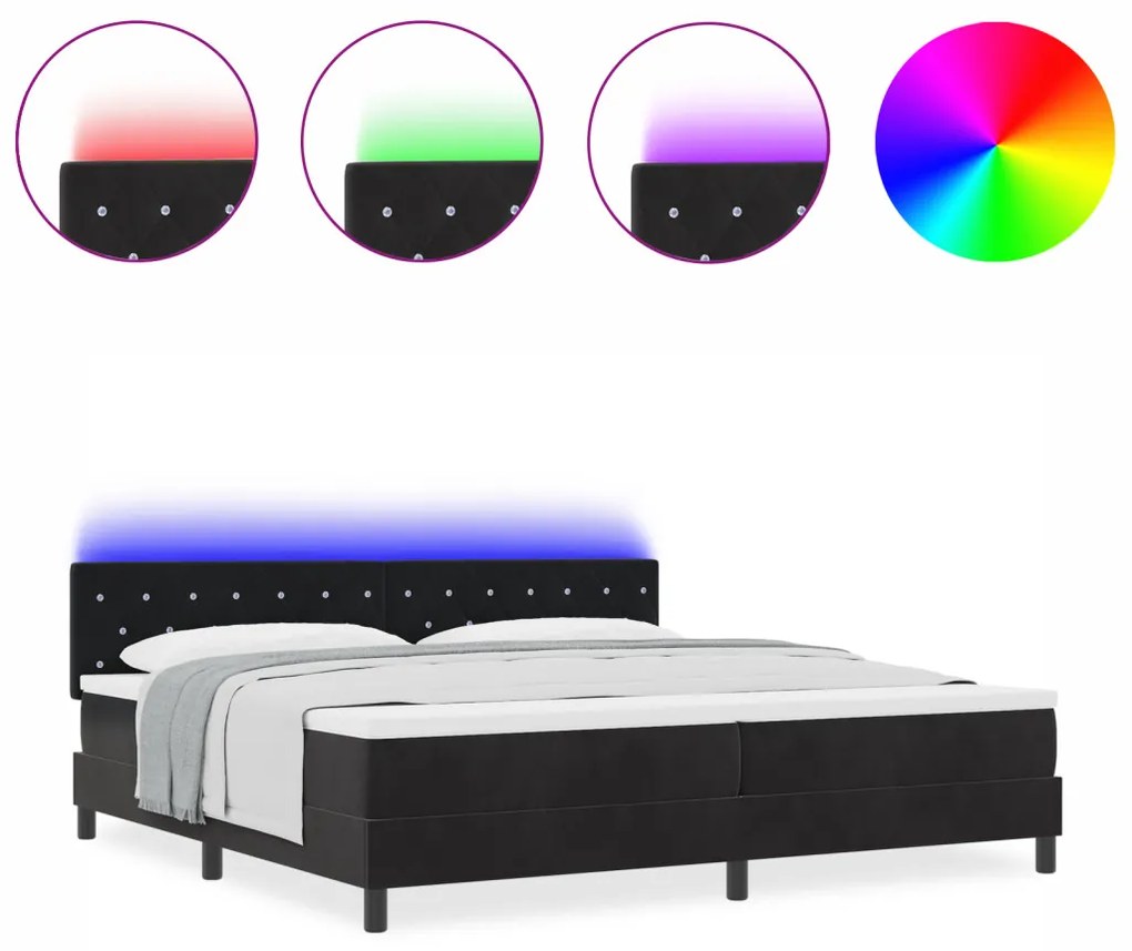 Boxspring Ágy Matraccal & LED Fekete 200x200 cm Bársonyos