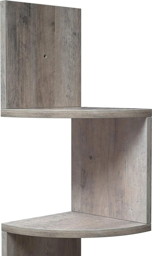 Sarokpolc, 5 szintes függesztett polc, cikk-cakk kivitel, könyvespolc, 20 x 20 x 127,5 cm