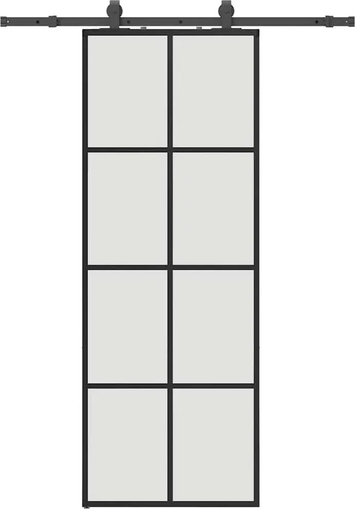 vidaXL fekete ESG üveg tolóajtó fémszerelvény-szettel 76x205 cm