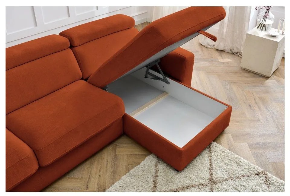 Téglavörös kinyitható sarokkanapé (variálható) Monaco – Bobochic Paris