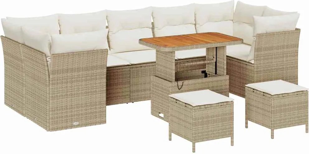 vidaXL Kerti Kanapé Szett 10 pcs Bézs polirattan