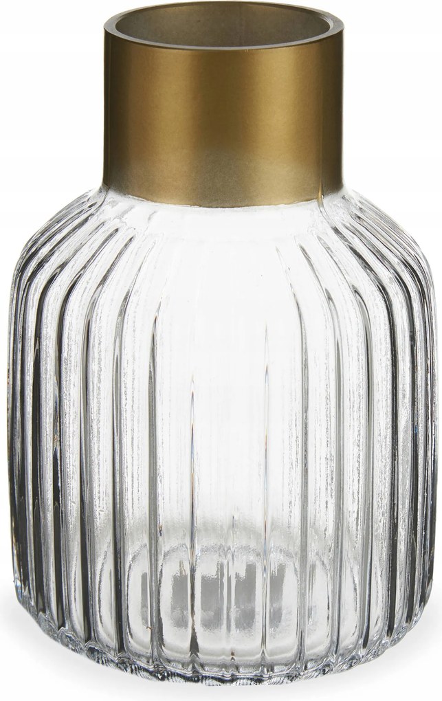 Üveg Váza virág bordázott üveg Arany Dekor 22cm átlátszó