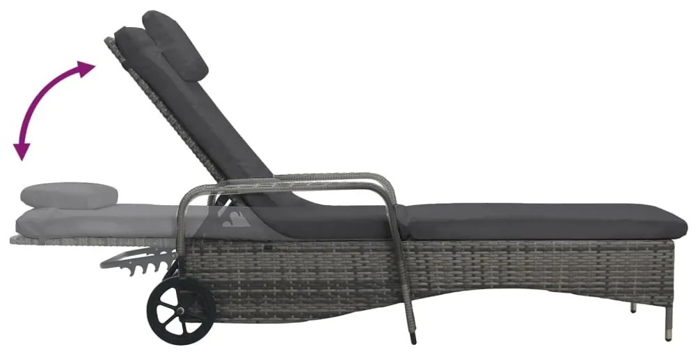 Szürke polyrattan napozóágy kerekekkel