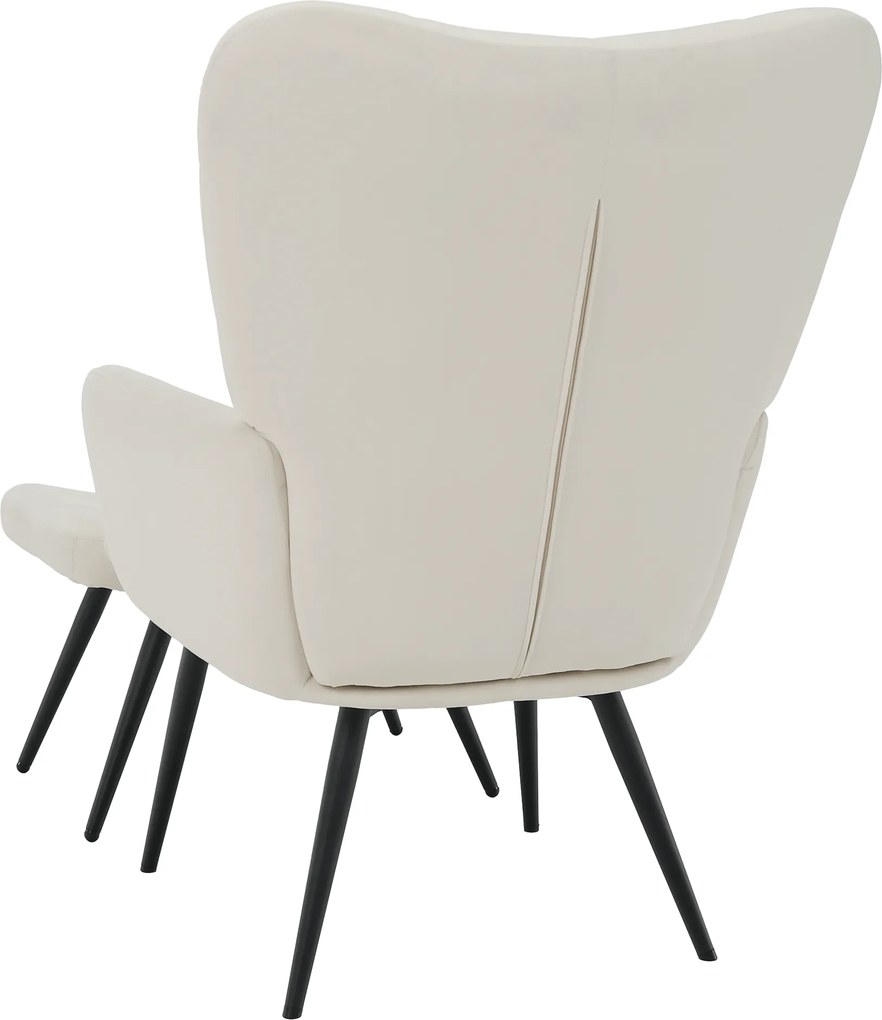 Fotel lábtartóval, fehér Velvet szövet/fekete, HABEN