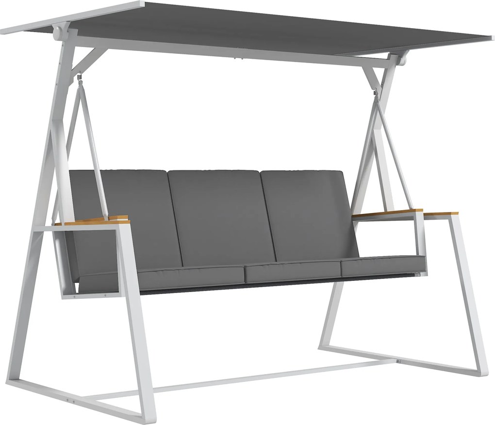Outsunny 3-személyes Kerti Hinta, Állítható Tetőelhelyezéssel, Mattressel, Acél Konstrukció, Méretek: 205L x 130W x 175H cm, Sötétszürke | Aosom