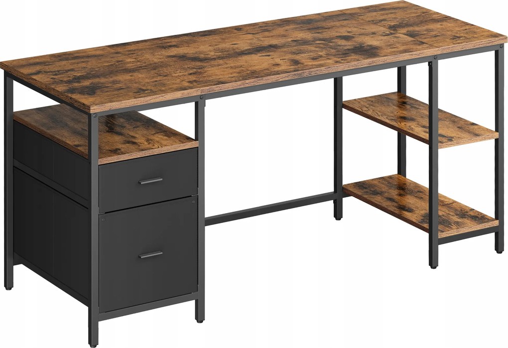 Számítógépasztal tárolórekesszel 3 polc 2 fiók 60 x 160 x 76