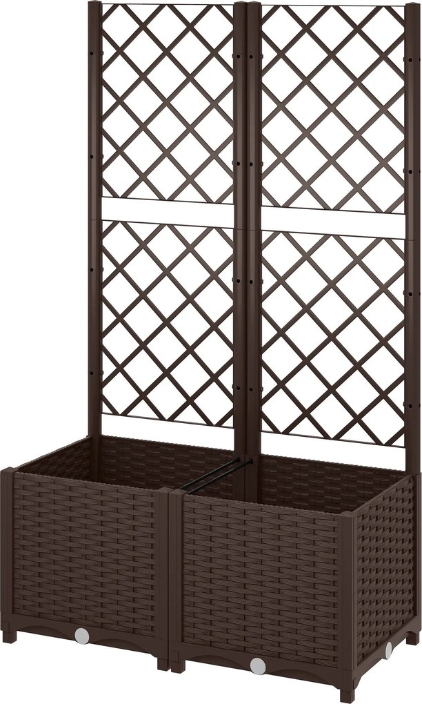 Outsunny PP Rácsos Virágtartó Nagy Kültéri Virágtartó Drénező Lyukakkal és Vízgyűjtővel mászó növények számára, Virágtartó Állvánnyal 80x40x135 cm Bar