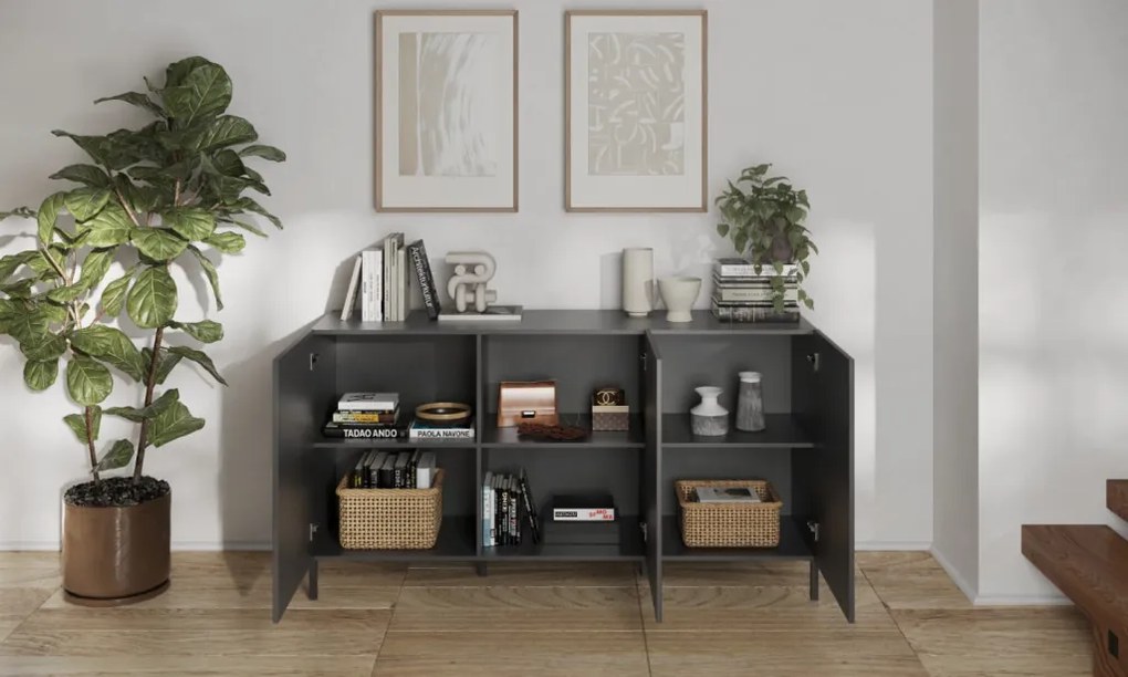 SNAKE háromajtós komód, antracitszürke laminált testtel és antracitszürke, díszített mintázatú előlapokkal