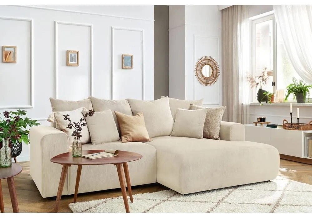 Krémszínű bársony sarokkanapé Enjoy – Bobochic Paris