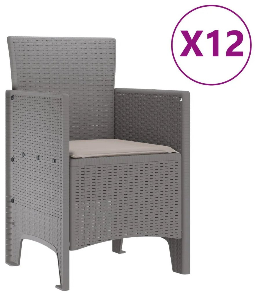 13 részes Kerti Étkező Szett Párnákkal Világosszürke Polirattan, Kerti Asztal Világosszürke 150x100x73 cm Polirattan, Kerti Székek Párnákkal 4 db Világosszürke Polirattan