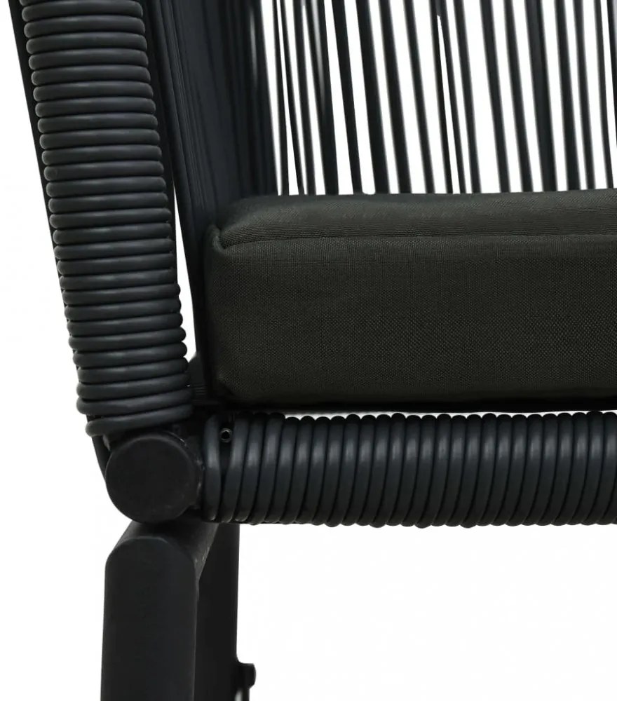 3 darabos fekete PE rattan bisztrószett párnával