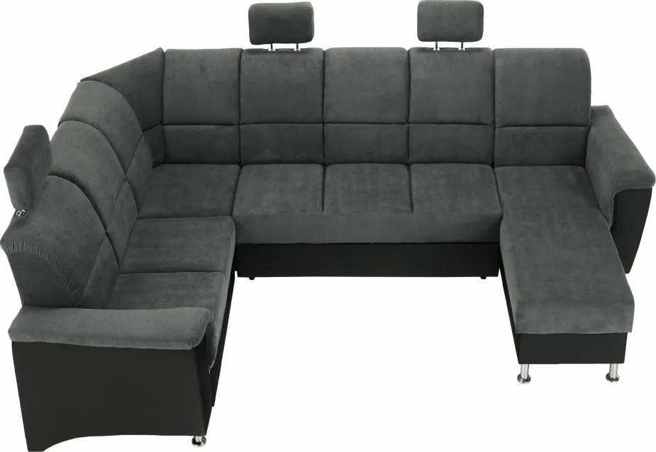 Ülőgarnitúra, műbőr fekete/szövet sötétszürke, balos, SANTIAGO U