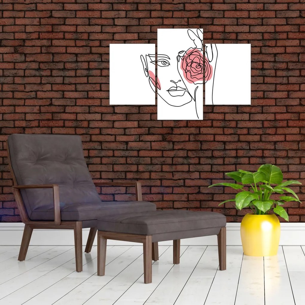 Kép - Line art arc rózsával (90x60 cm)