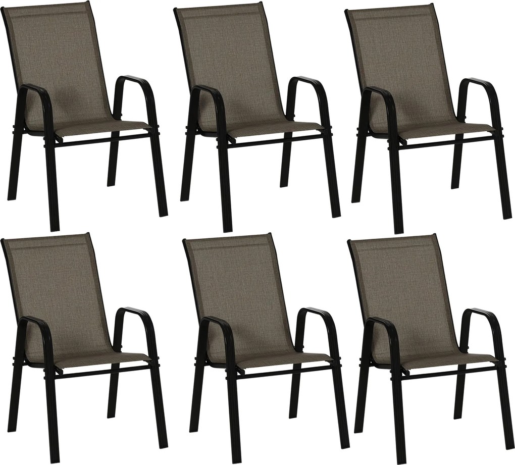 Outsunny 6 darabos Kisegítő Térmegtakarító Kerti Szék Készlet, Fém Karfás Kültéri Székek Lélegző Szövetből, Barna | Aosom