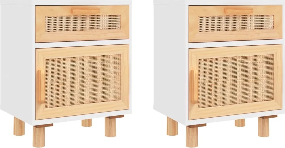 vidaXL 2 db fehér természetes rattan éjjeliszekrény