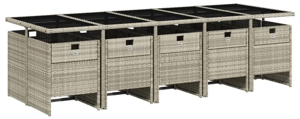 11 részes világosszürke polyrattan kerti ülőgarnitúra párnákkal