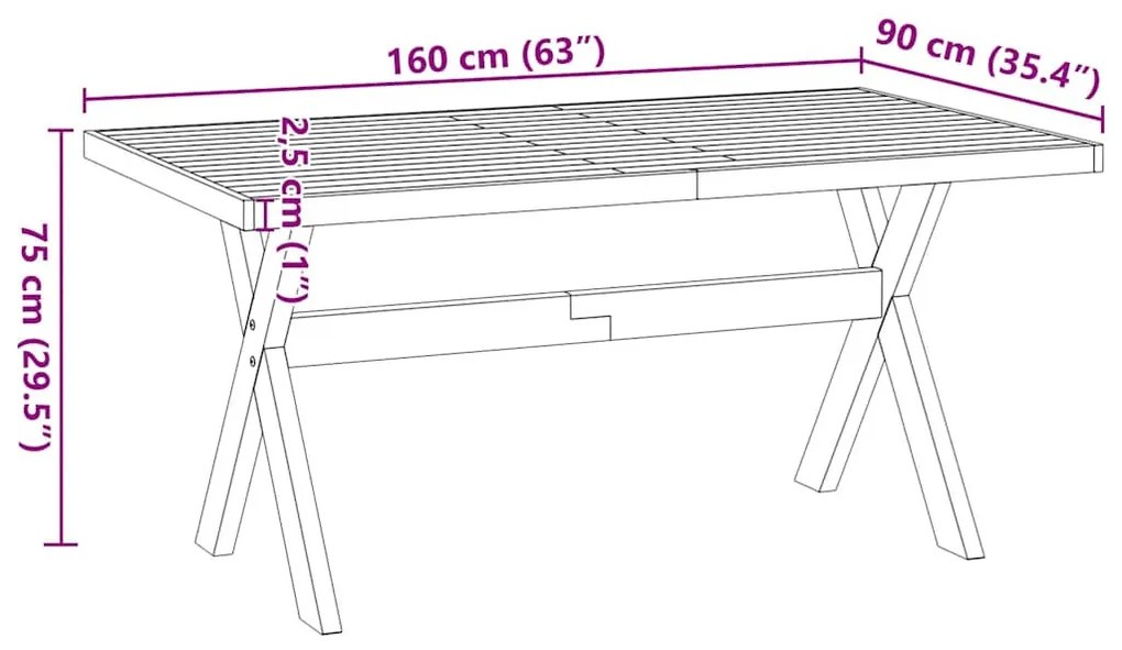 Étkezőasztal NOAIN X alakú lábak 160x90x75 cm tömör fa fenyőfa