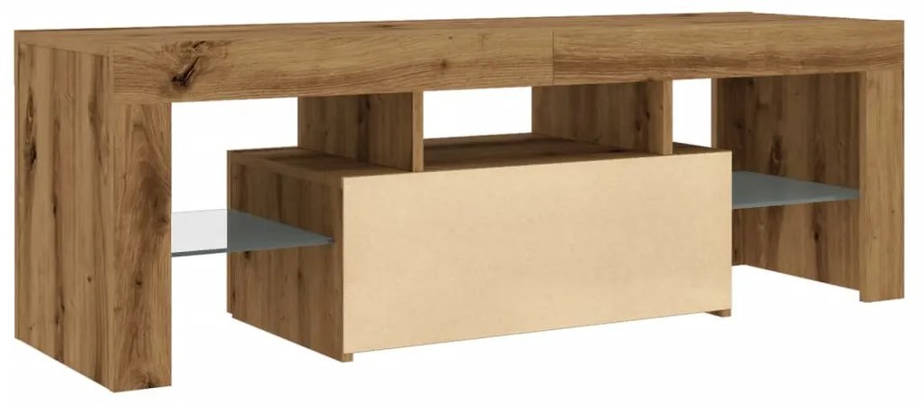 kézműves tölgy szerelt fa TV-szekrény LED-ekkel 120x36,5x40 cm