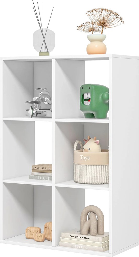 HOMCOM Kocka Könyvespolc 6 Polccal - Tároló Szervező Rusztikus Formában, Modern Fa Könyvespolc Gyerekszobába, Tanulmányhoz, Irodába, 61.5x29.5x91.5 cm