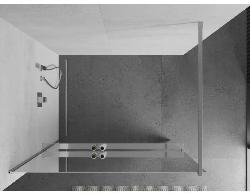 Mexen Kioto +, zuhany paraván polccal és törölközőtartóval 90 x 200 cm, 8 mm-es üvegmintás tükör, króm profil, 800-090-121-01-50