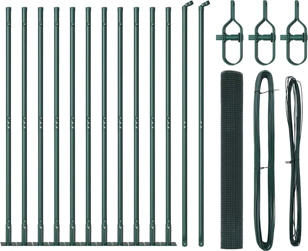 vidaXL Kerítésoszlop Zöld 25 x 0,8 m (16 x 16 mm háló) Acél és PVC