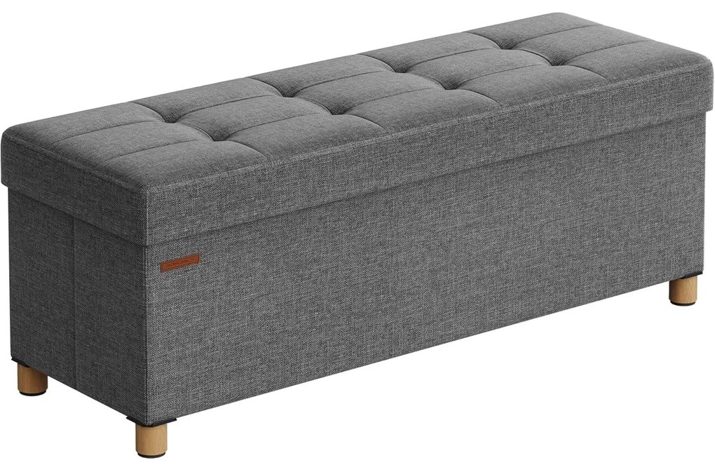 SONGMICS tárolós ülőke, összecsukható pad lábakkal, 38 × 110 × 40 cm, szürke színben