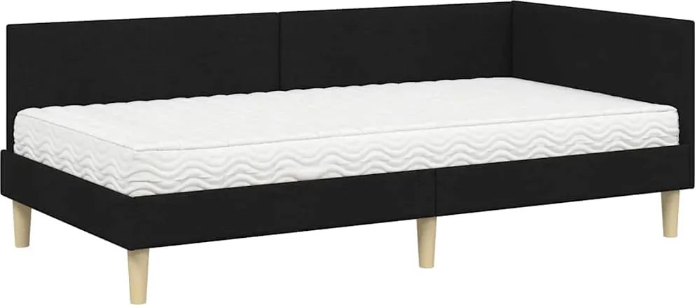 vidaXL Sarok Ágykeret Matraccal Egyéb fejtámlával 2 pcs Zöld szövet