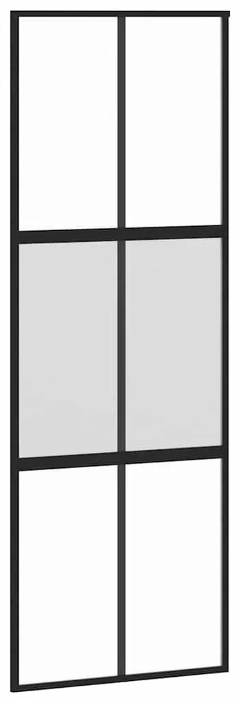 Fekete edzett üveg tolóajtó fémszerelék szettel 76x205 cm