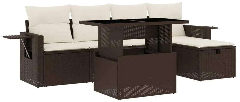 6 részes barna polyrattan kerti ülőgarnitúra párnával