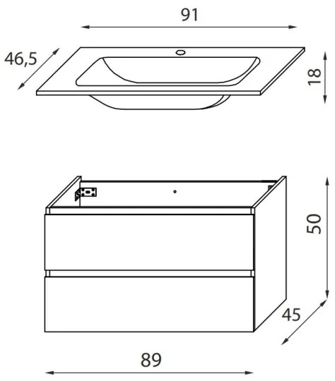 Fürdőszobai szekrény mosdóval KENWOOD, 91 cm, fekete