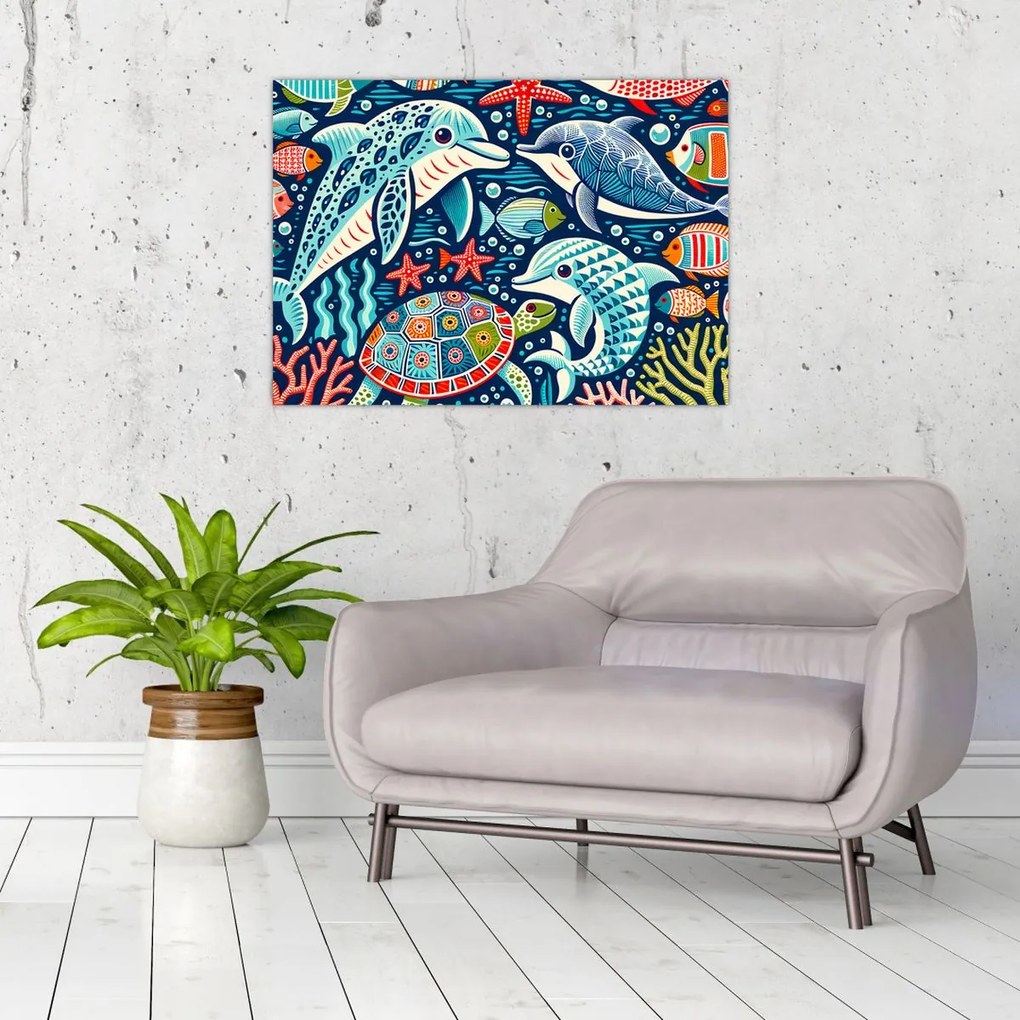 Üveg kép – Rajzolt vízi állatok (70x50 cm)