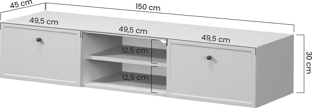Lorini fali TV-szekrény 150 cm fiókokkal - kasmír / fekete T-bar fogantyúk