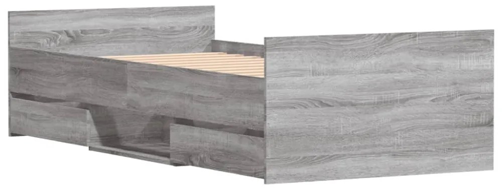 szürke sonoma színű ágykeret fej- és lábtámlával 90 x 200 cm