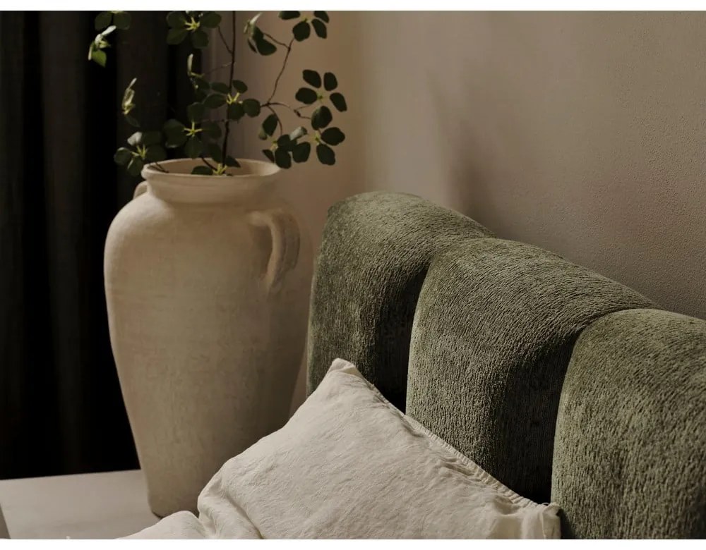 Zöld kárpitozott ágyneműtartós franciaágy ágyráccsal 200x200 cm Lupine – Micadoni Home