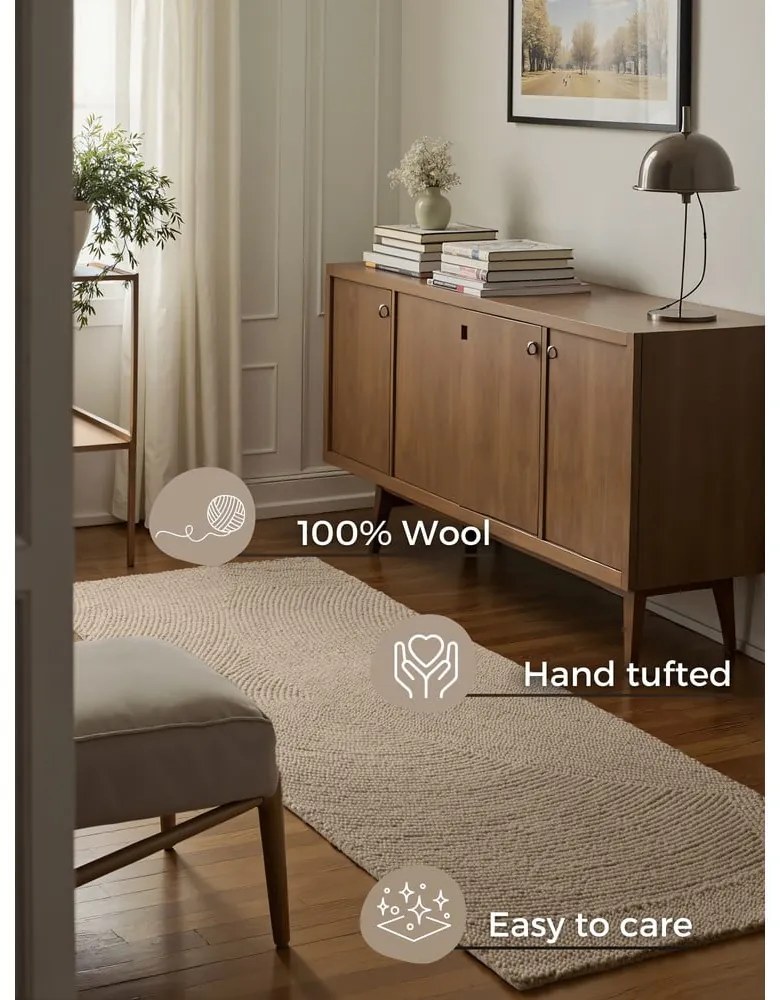 Bézs kézi szövésű gyapjú futószőnyeg 80x300 cm Calmio – Hanse Home