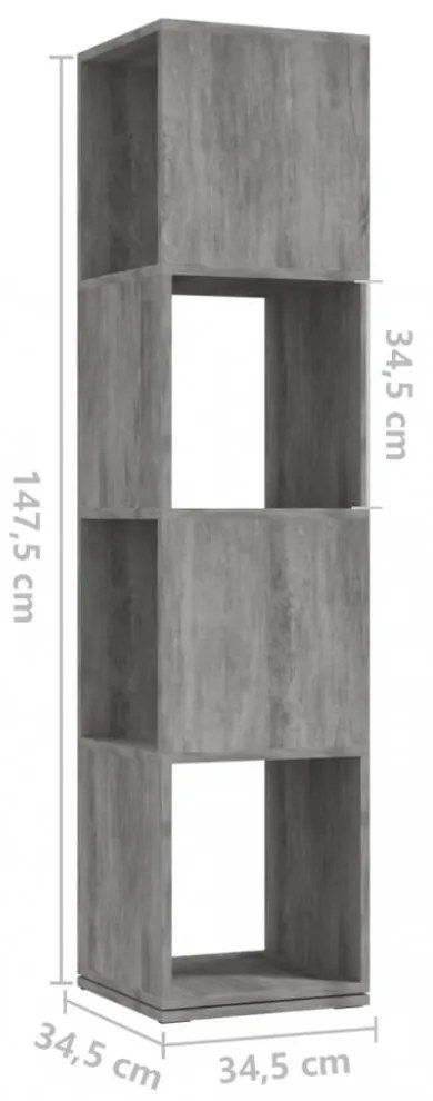 betonszürke szerelt fa forgószekrény 34,5x34,5x75,5 cm
