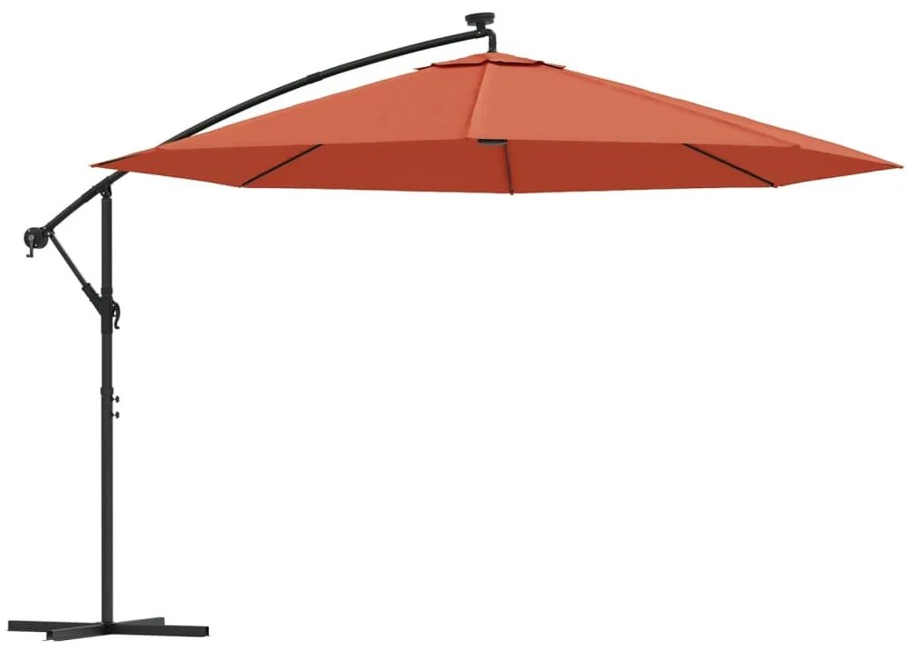 Terrakotta színű konzolos napernyő LED-világítással 350 cm