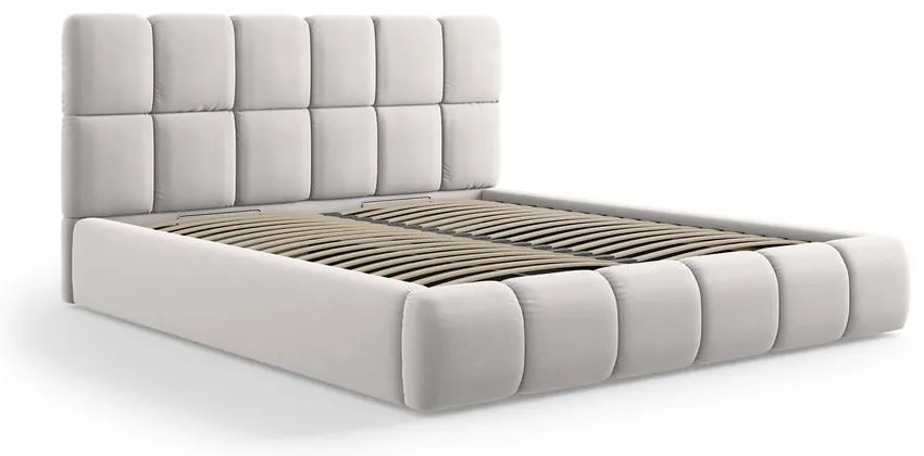 Világosszürke bársony kárpitozott ágyneműtartós franciaágy ágyráccsal 200x200 cm Bellis – Micadoni